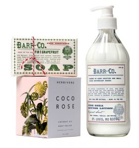 In Watermelon Sugar, Hampden, Barr-Co. Soap $12, Barr-Co. Lotion $32, Coco Rose Body Polish $36